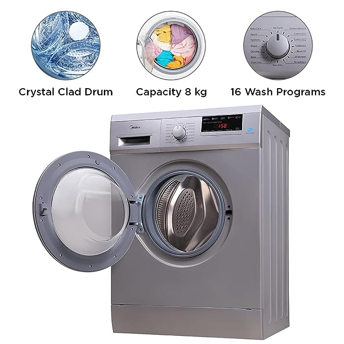Midea 8 kg Fully Automatic Front Load Washing Machine (MWMFL080GBFS, Grey, In-built Heater)(OPEN BOX) Midea 8 kg Fully Automatic Front Load Washing Machine (MWMFL080GBFS, Grey, In-built Heater)(OPEN BOX)